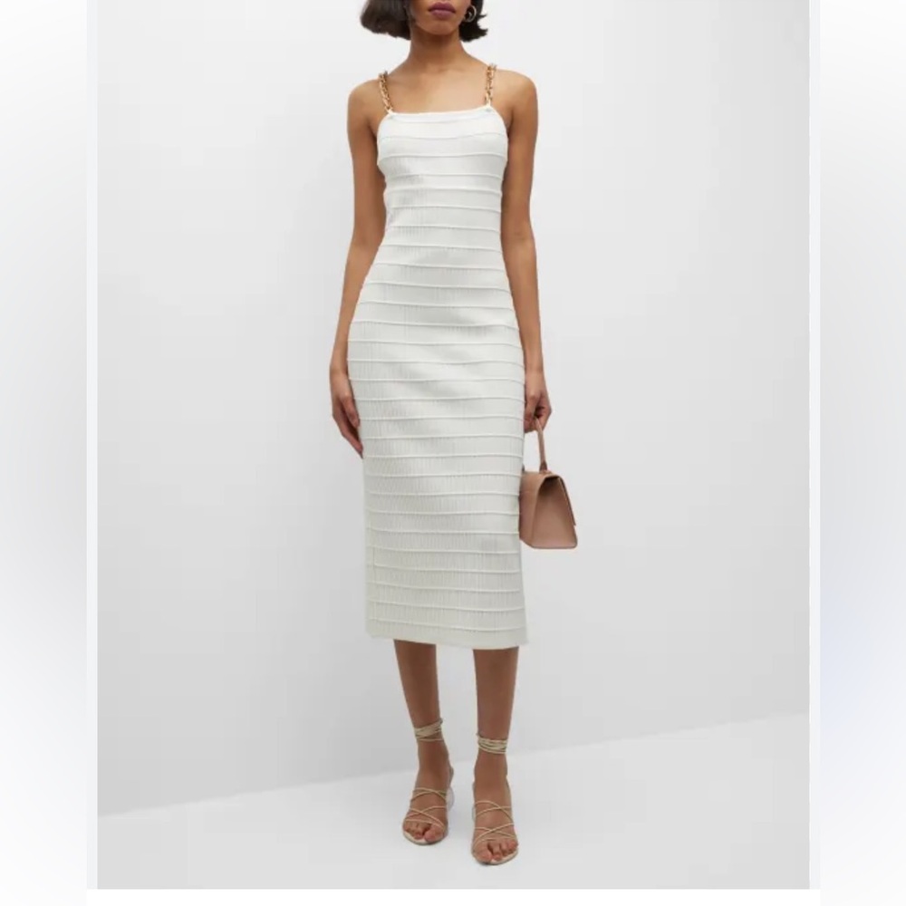 Paola Bernardi Agnes White Chain Strap Beachy Midi Dress